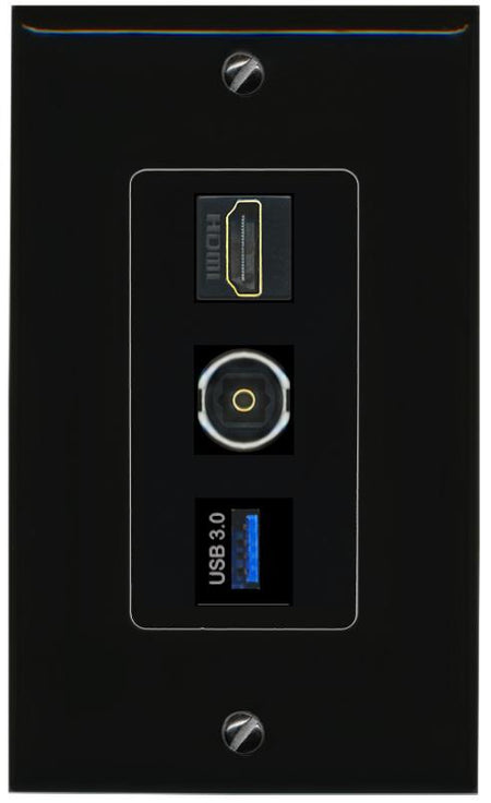 HDMI TOSLINK USB-3 Wall Plate [Black]