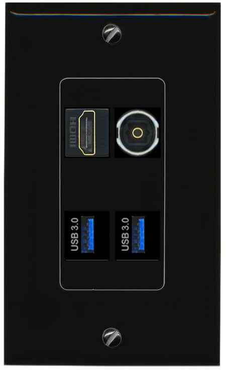 RiteAV HDMI TOSLINK 2 USB-3 Wall Plate Decorative [Black]