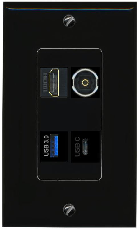 RiteAV HDMI TOSLINK USB-3 USBC Wall Plate Decorative [Black]