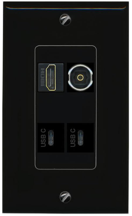 RiteAV HDMI TOSLINK 2 USBC Wall Plate Decorative [Black]
