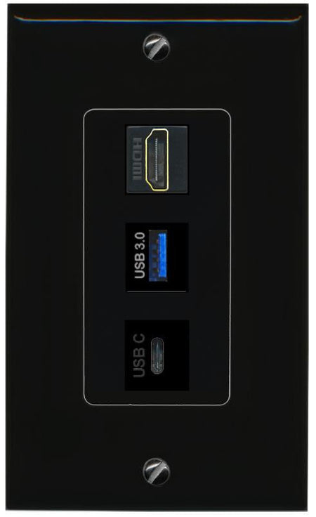 HDMI USB-3 USBC Wall Plate [Black]