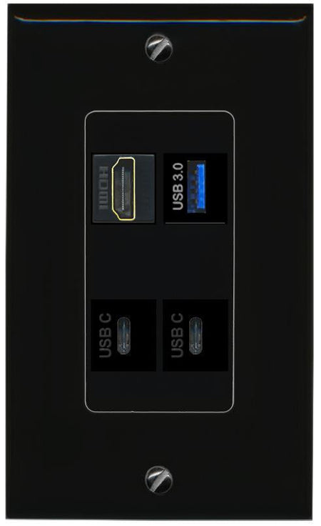 RiteAV HDMI USB-3 2 USBC Wall Plate Decorative [Black]