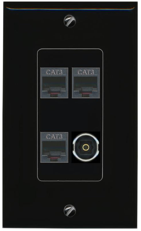 RiteAV 3 PHONE TOSLINK Wall Plate Decorative [Black]