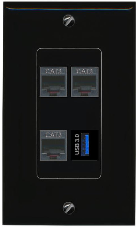 RiteAV 3 PHONE USB-3 Wall Plate Decorative [Black]