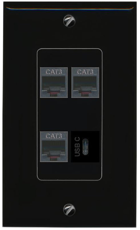 RiteAV 3 PHONE USBC Wall Plate Decorative [Black]