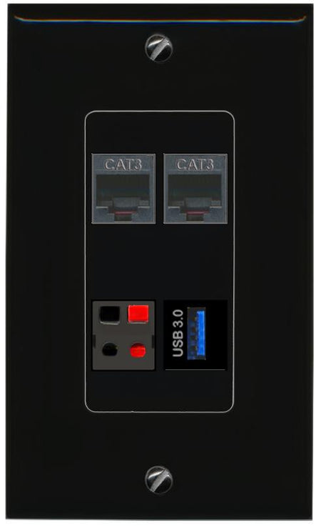 RiteAV 2 PHONE SPEAKER USB-3 Wall Plate Decorative [Black]