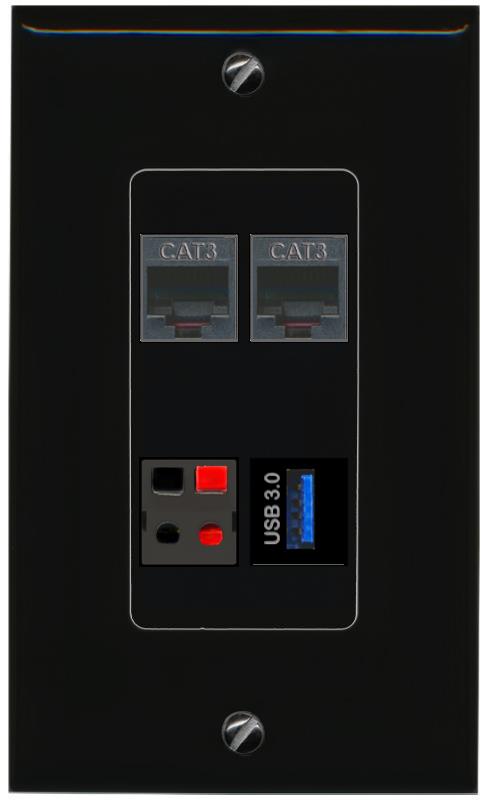 RiteAV 2 PHONE SPEAKER USB-3 Wall Plate Decorative [Black]