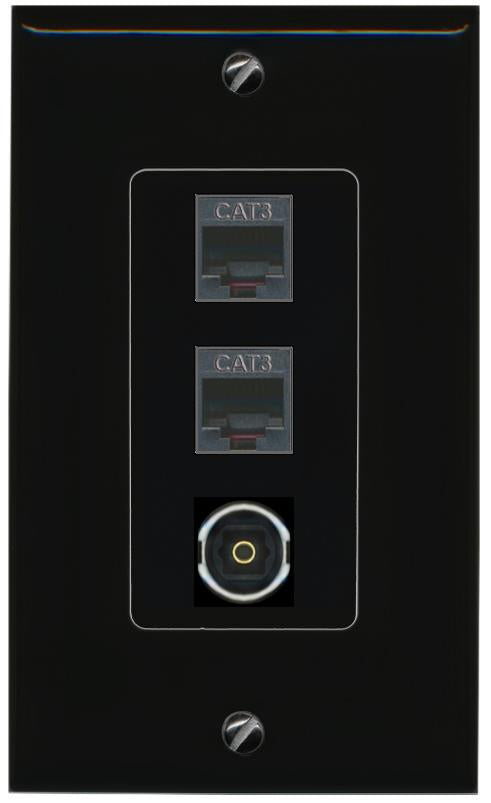 2 PHONE TOSLINK Wall Plate [Black]
