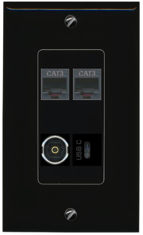 RiteAV 2 PHONE TOSLINK USBC Wall Plate Decorative [Black]