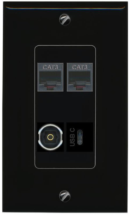 RiteAV 2 PHONE TOSLINK USBC Wall Plate Decorative [Black]