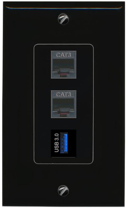 2 PHONE USB-3 Wall Plate [Black]