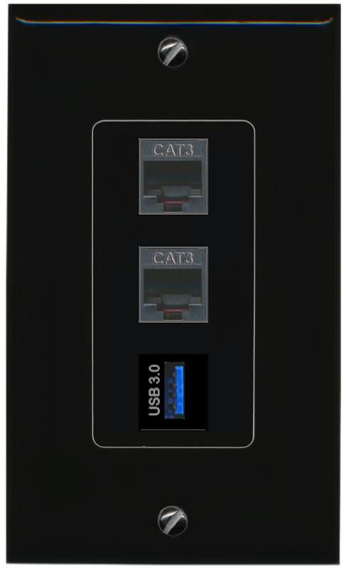 2 PHONE USB-3 Wall Plate [Black]
