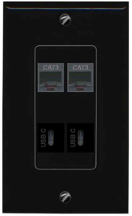 RiteAV 2 PHONE 2 USBC Wall Plate Decorative [Black]