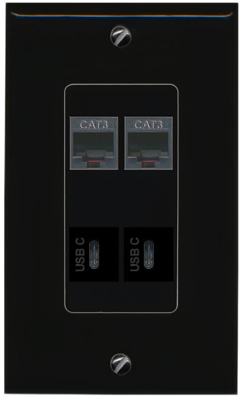 RiteAV 2 PHONE 2 USBC Wall Plate Decorative [Black]