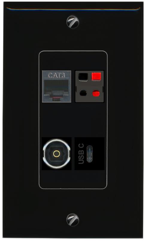 RiteAV PHONE SPEAKER TOSLINK USBC Wall Plate Decorative [Black]