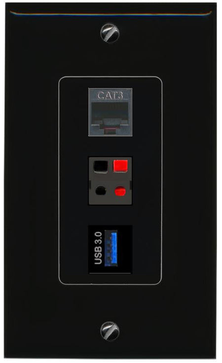 PHONE SPEAKER USB-3 Wall Plate [Black]