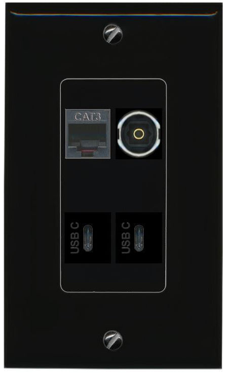 RiteAV PHONE TOSLINK 2 USBC Wall Plate Decorative [Black]