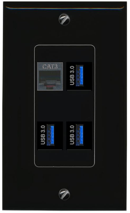 RiteAV PHONE 3 USB-3 Wall Plate Decorative [Black]