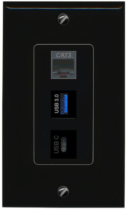 PHONE USB-3 USBC Wall Plate [Black]
