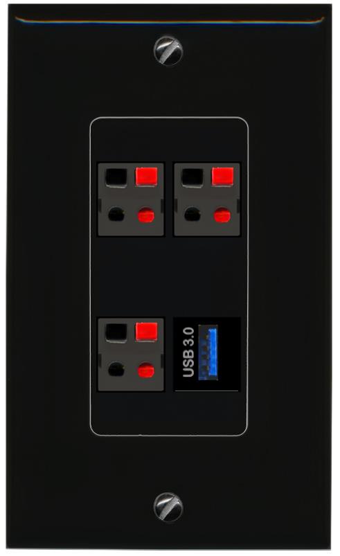 RiteAV 3 SPEAKER USB-3 Wall Plate Decorative [Black]