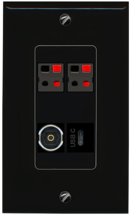 RiteAV 2 SPEAKER TOSLINK USBC Wall Plate Decorative [Black]