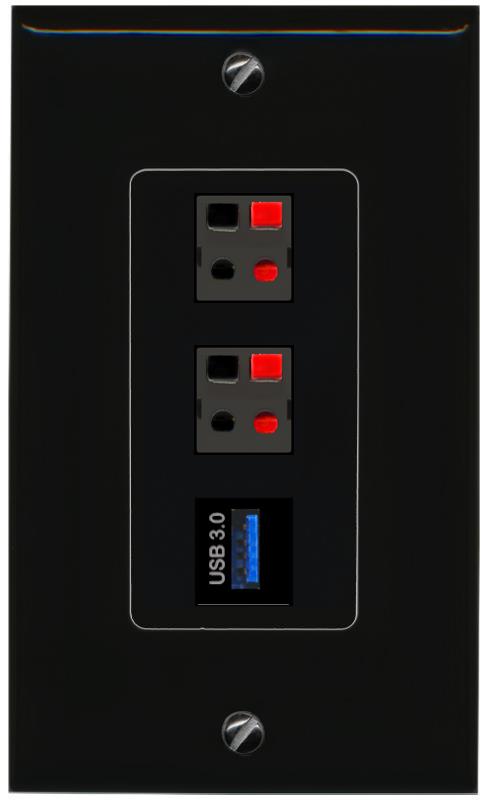 2 SPEAKER USB-3 Wall Plate [Black]