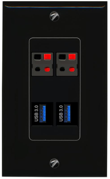 RiteAV 2 SPEAKER 2 USB-3 Wall Plate Decorative [Black]