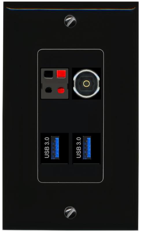 RiteAV SPEAKER TOSLINK 2 USB-3 Wall Plate Decorative [Black]