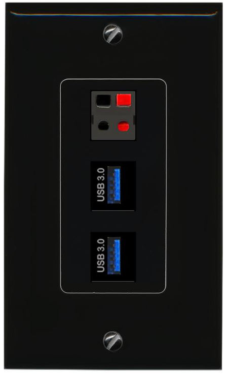 SPEAKER 2 USB-3 Wall Plate [Black]