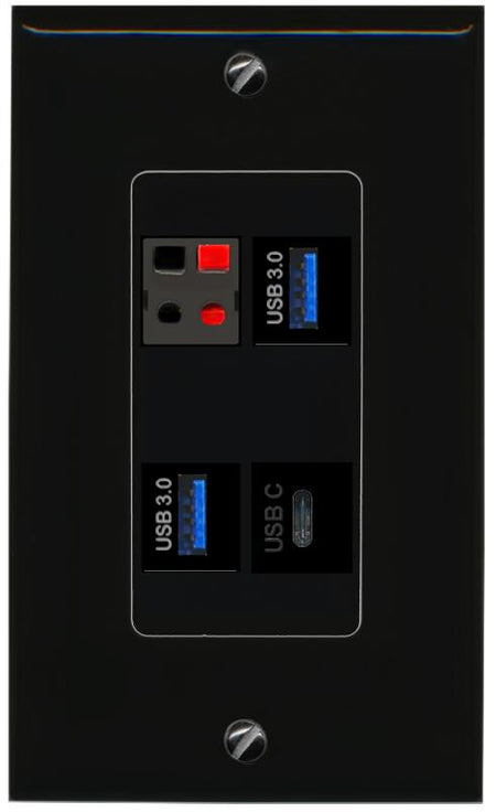 RiteAV SPEAKER 2 USB-3 USBC Wall Plate Decorative [Black]