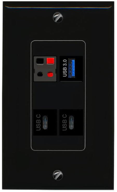 RiteAV SPEAKER USB-3 2 USBC Wall Plate Decorative [Black]