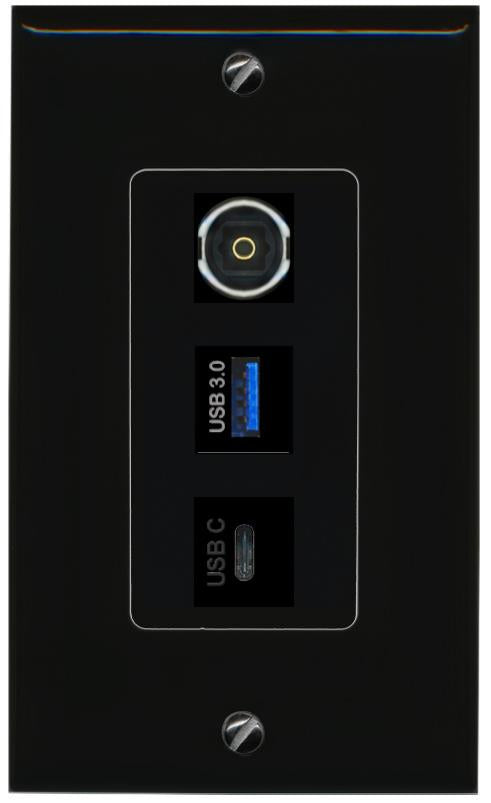 TOSLINK USB-3 USBC Wall Plate [Black]