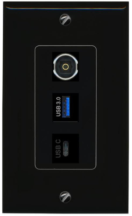 TOSLINK USB-3 USBC Wall Plate [Black]
