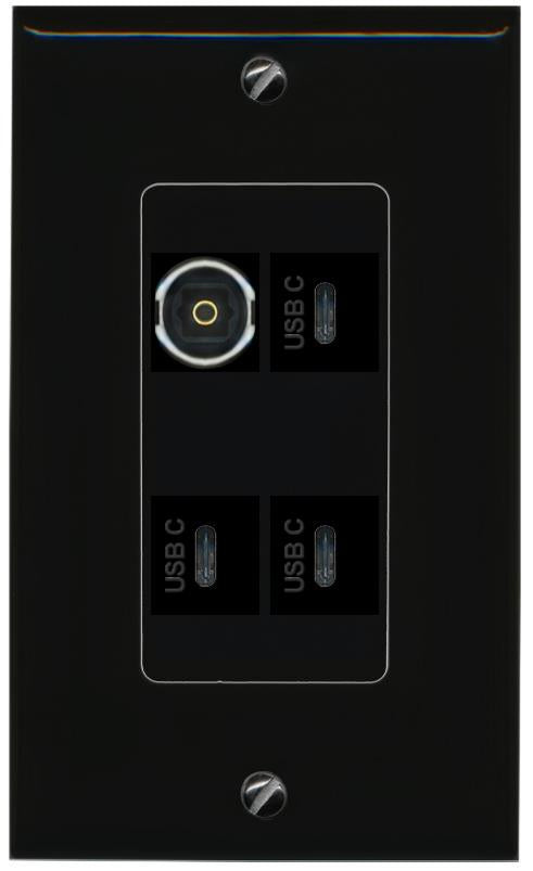 RiteAV TOSLINK 3 USBC Wall Plate Decorative [Black]