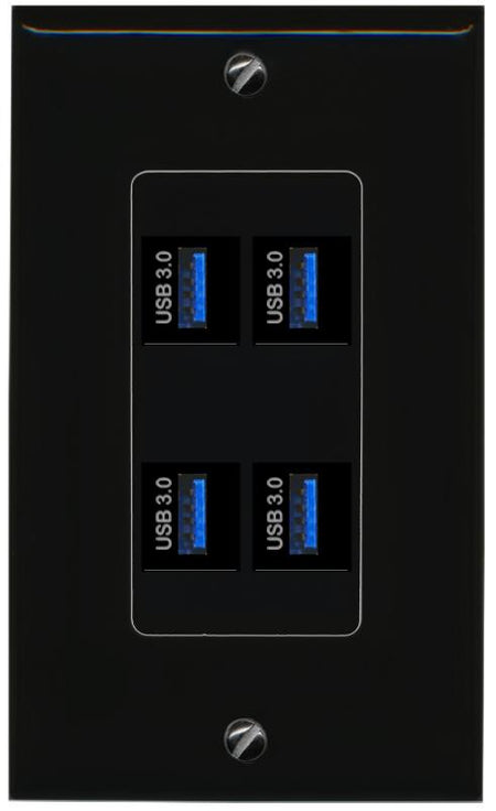 RiteAV 4 USB-3 Wall Plate Decorative [Black]