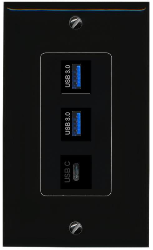 2 USB-3 USBC Wall Plate [Black]