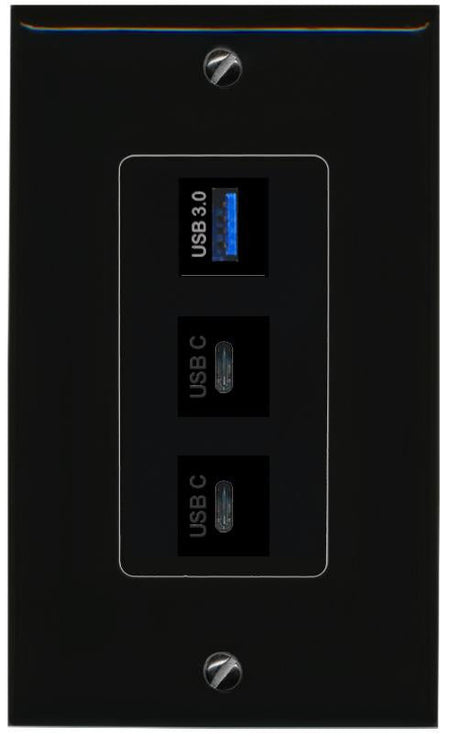 USB-3 2 USBC Wall Plate [Black]