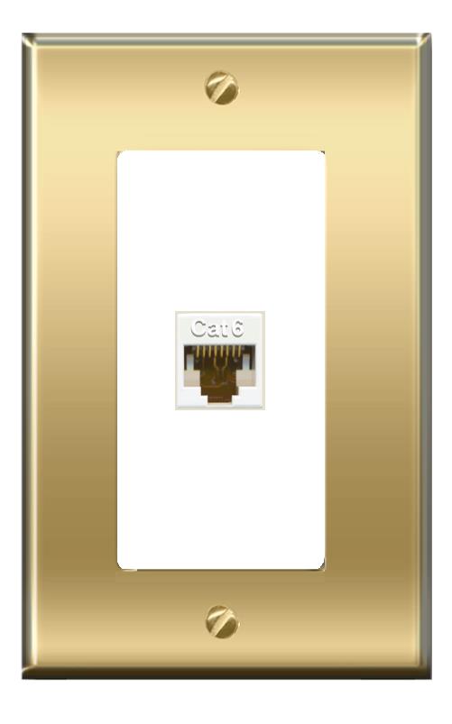 RiteAV -[1 Ports] CAT6-WHITE Wall Plate [Brass/White]