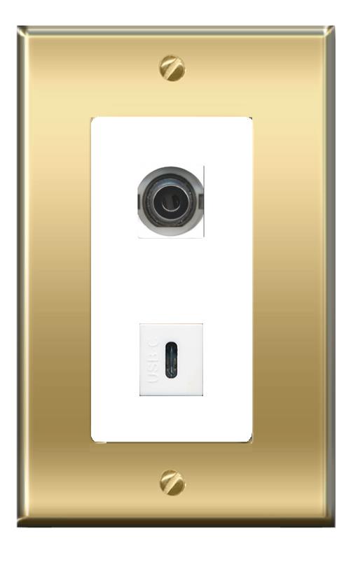 RiteAV -RiteAV 3.5mm USBC Wall Plate Decorative [Brass/White]