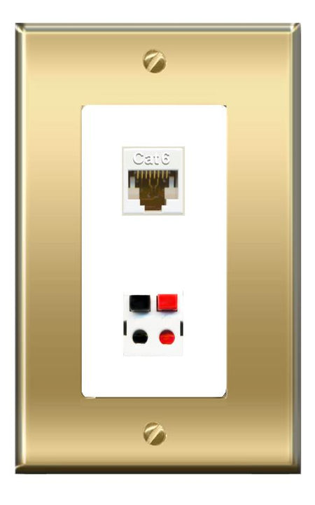 RiteAV -RiteAV CAT6 SPEAKER Wall Plate Decorative [Brass/White]