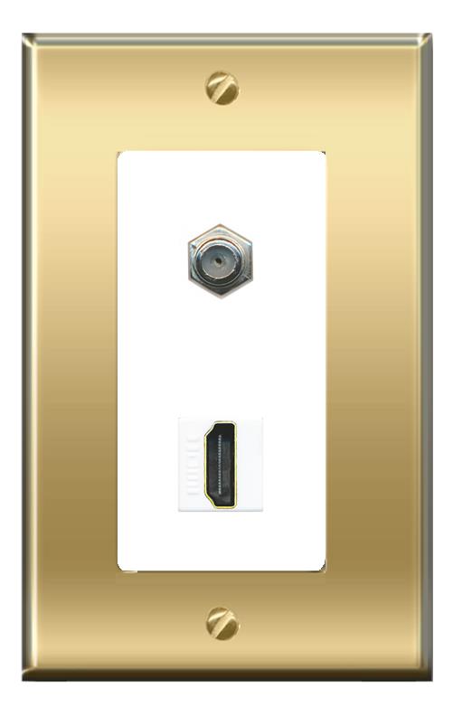 RiteAV -RiteAV COAX HDMI Wall Plate Decorative [Brass/White]
