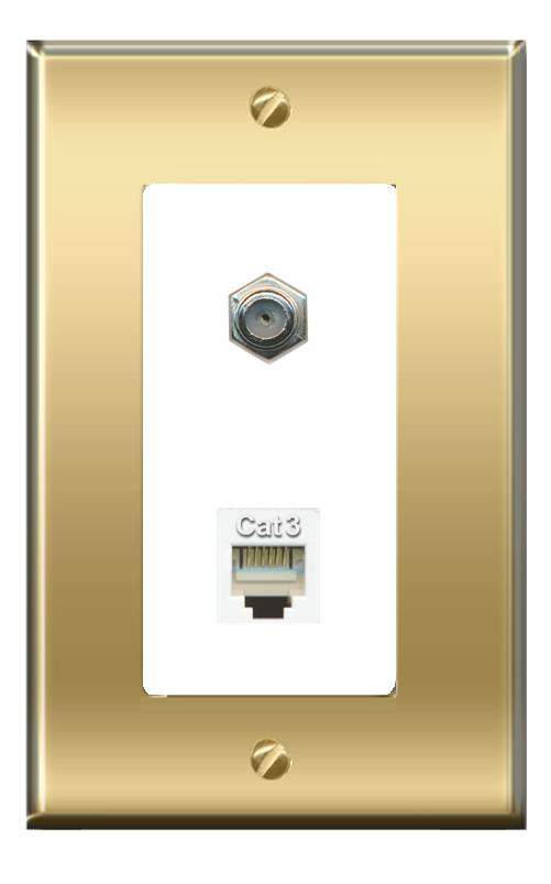 RiteAV -RiteAV COAX PHONE Wall Plate Decorative [Brass/White]