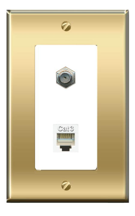 RiteAV -RiteAV COAX PHONE Wall Plate Decorative [Brass/White]