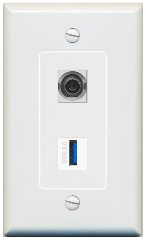 1 3.5mm 1 USB-3 Wall Plate [Gray]