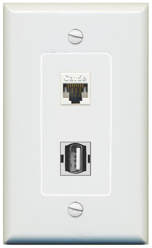 1 CAT5E 1 USB2 Wall Plate [Gray]