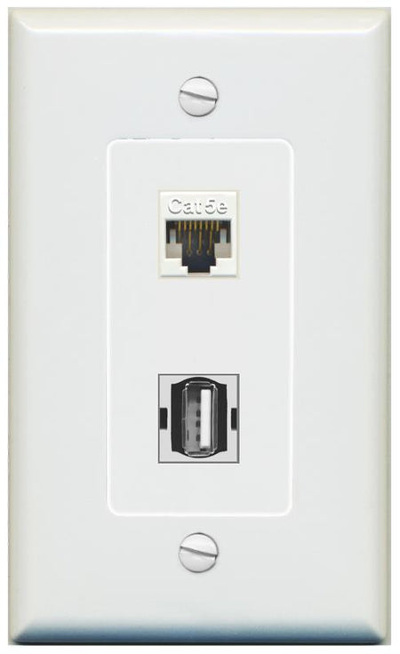 1 CAT5E 1 USB2 Wall Plate [Gray]