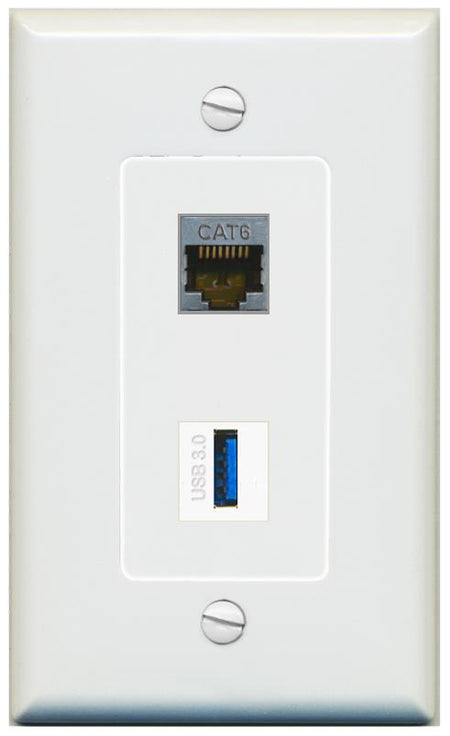 1 CAT6-SHIELDED 1 USB-3 Wall Plate [Gray]