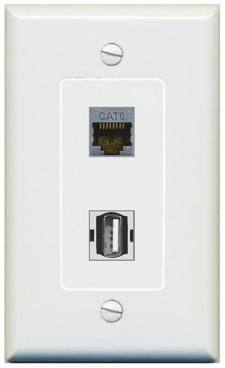 1 CAT6-SHIELDED 1 USB2 Wall Plate [Gray]