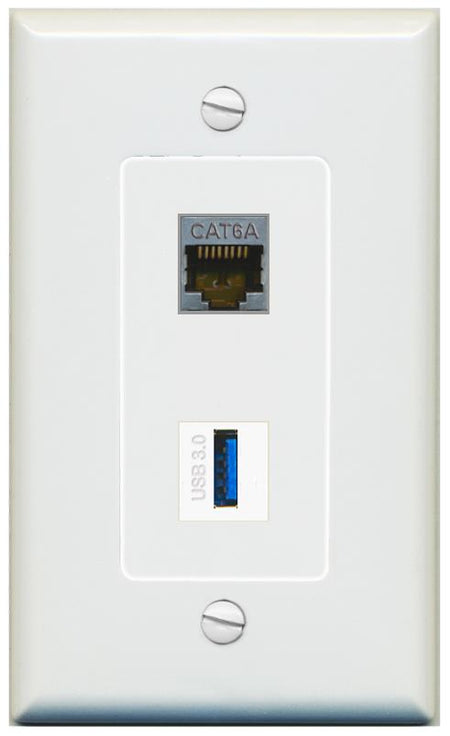 1 CAT6A 1 USB-3 Wall Plate [Gray]