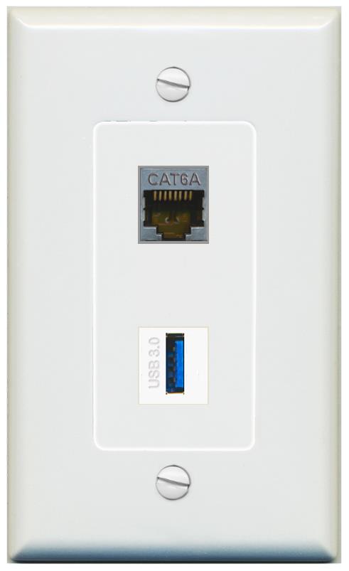 1 CAT6A 1 USB-3 Wall Plate [Gray]